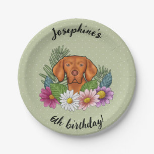 Assiettes En Carton Hongrois Vizsla Chien été Floral Joyeux anniversai