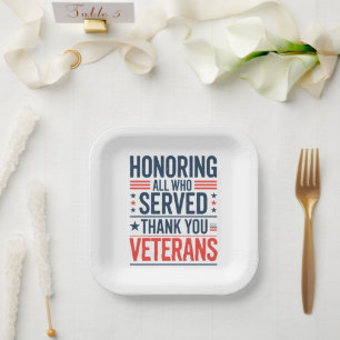 Assiettes En Carton Honorer tous ceux qui ont servi Merci Veterans Day