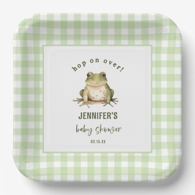 Assiettes En Carton Hop On Over Frog Thème Baby shower (Recto)