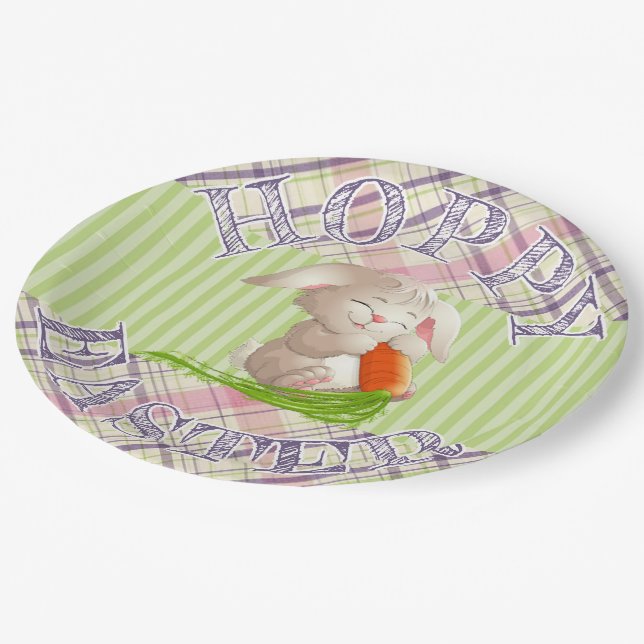 Assiettes En Carton Hoppy Joyeux Lapin De Pâques Grandes Et Motif Plai (Angle)