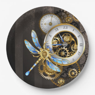 Assiettes En Carton Horloge à vapeur avec libellule mécanique