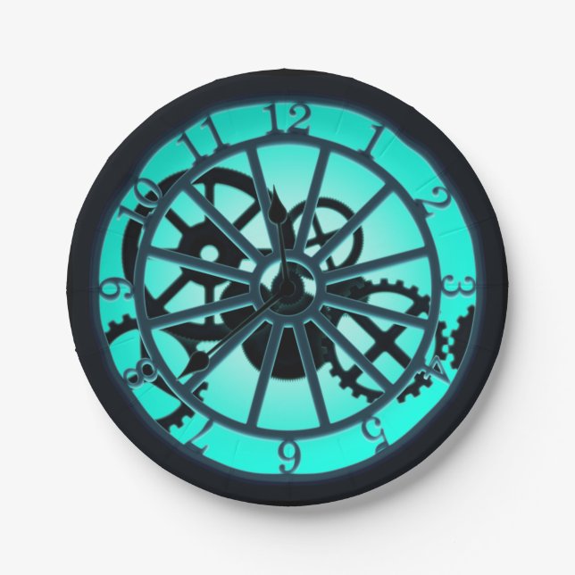 Assiettes En Carton Horloge Gothique Steampunk Avec Engrenages Visible (Devant)