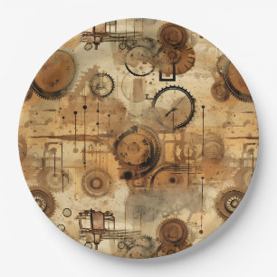 Assiettes En Carton Horloge Grunge Rustique Steampunk