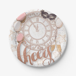 Assiettes En Carton Horloge Rose en or pour le nouvel an