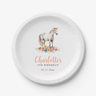 Assiettes En Carton Horse Anniversaire Fête Rose Plate de papier Flora