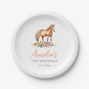 Assiettes En Carton Horse Anniversaire Fête Rose Plate de papier Flora