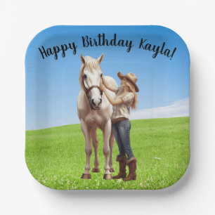 Assiettes En Carton Horse Girl Anniversaire Célébration Message spécia