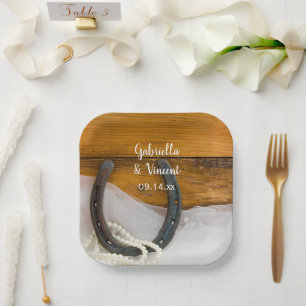 Assiettes En Carton Horseshoe et Pearls Country Western Mariage