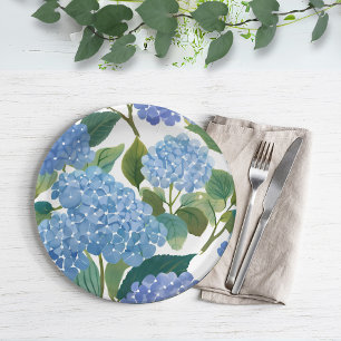 Assiettes En Carton Hortensias bleus Beau buisson floral
