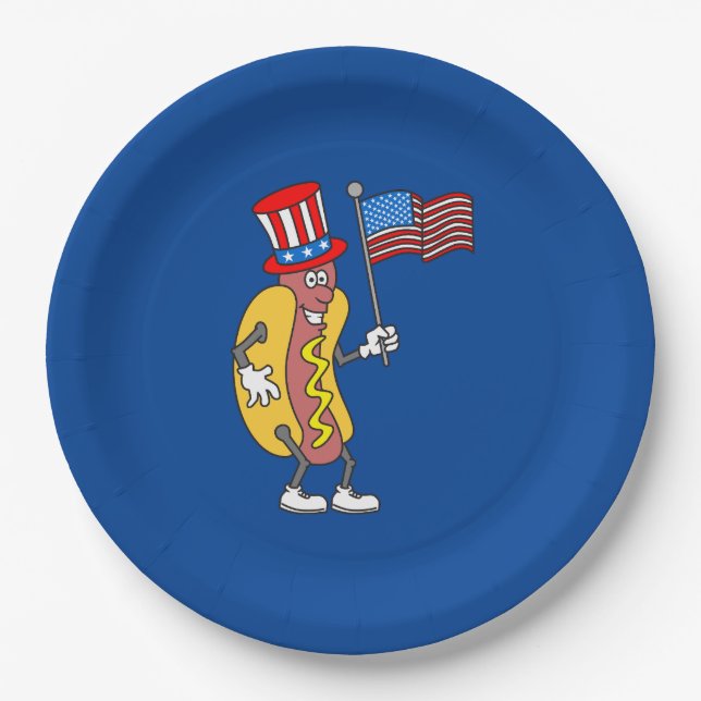 Assiettes En Carton Hot Dog Patriotic tenant le drapeau américain 4 ju (Devant)