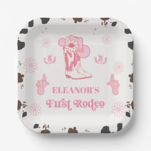 Assiettes En Carton Hot Rose Girls Premier Rodéo 1er Anniversaire