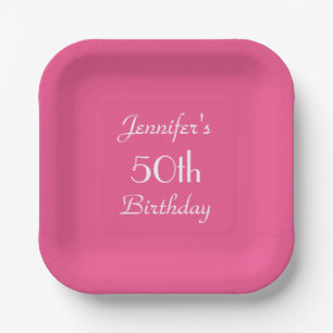 Assiettes En Carton Hot rose minimaliste 50e anniversaire Carré de fêt