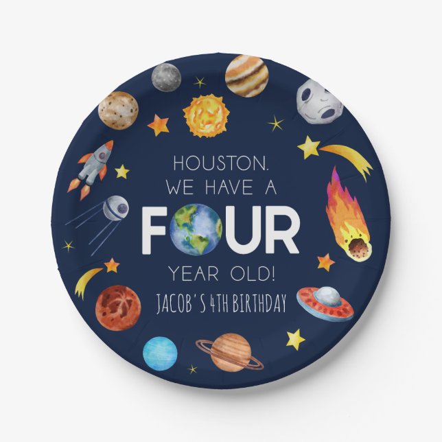 Assiettes En Carton Houston Nous avons quatre ans 4e fête d'anniversai (Devant)