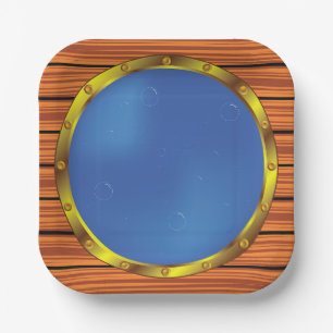 Assiettes En Carton Hublot de navire nautique avec eau bleue