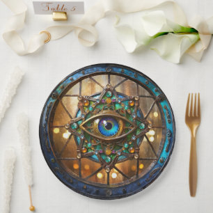 Assiettes En Carton Hublot rustique de fenêtre de troisième œil