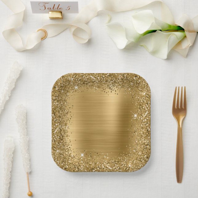 Assiettes En Carton Huile d'or et Parties scintillant Glam fille (Mariage)