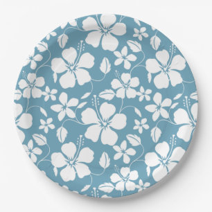 ASSIETTES EN CARTON HULA HAÏIENNE (HIBISCUS) ESCLAT BLEU