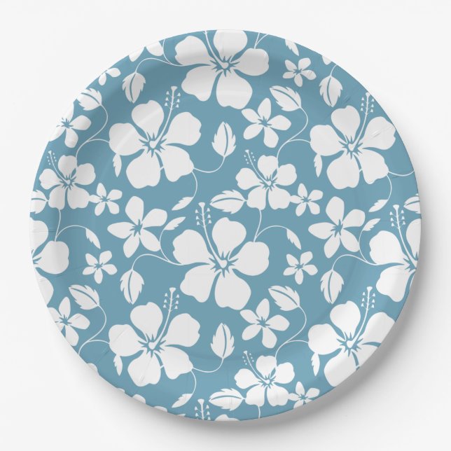 ASSIETTES EN CARTON HULA HAÏIENNE (HIBISCUS) ESCLAT BLEU (Devant)