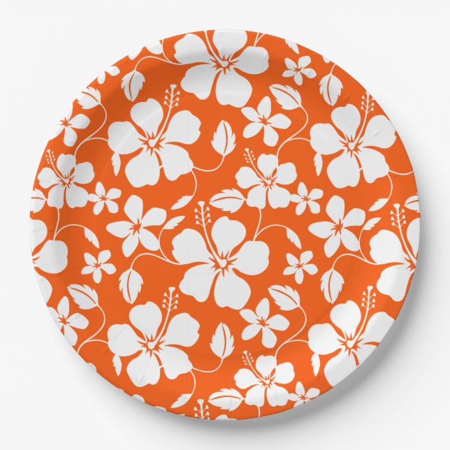 ASSIETTES EN CARTON HULA HAÏIENNE (HIBISCUS) ORANGE (Devant)
