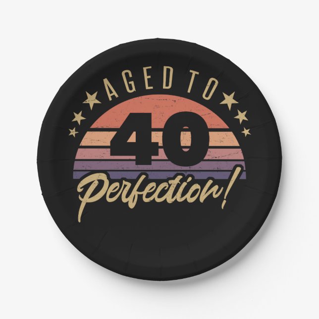 Assiettes En Carton Humour d'anniversaire Retro 40th (Devant)