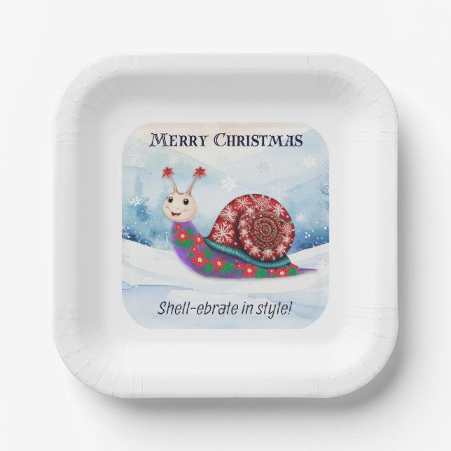Assiettes En Carton Humour Festif Snail Snow Pun Funny Mignonne Noël (Recto)