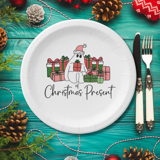 Assiettes En Carton Humour mignon Noël drôle (Simple Modern Cute Humorous Ghost Of Christmas Paper Plates )