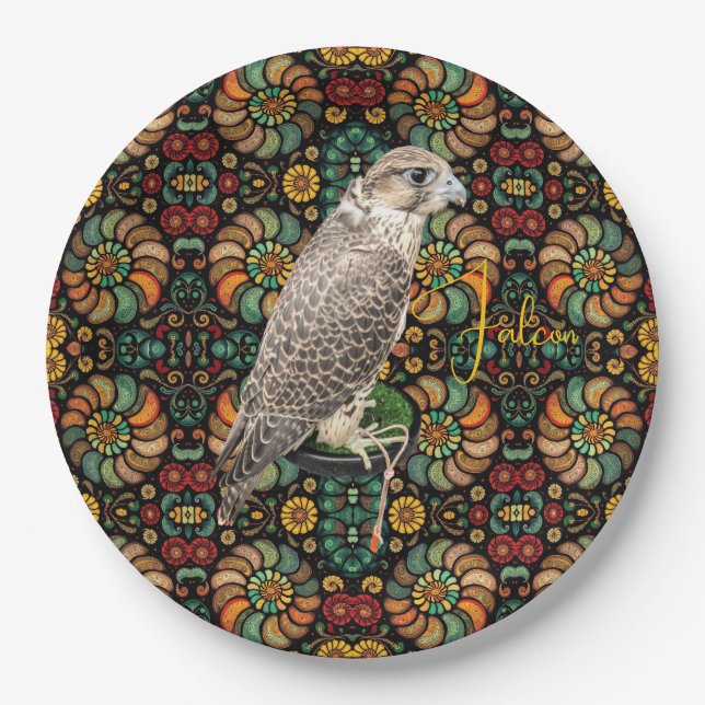 Assiettes En Carton Hunting Falcon Real Photo Personalized Name (Devant)