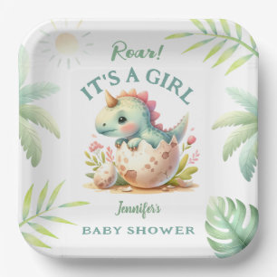 Assiettes En Carton Hurlement C'est une Fille Dino Rose Dinosaure Bab