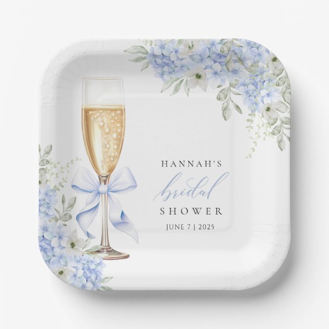 Assiettes En Carton Hydrangea Fleur Bleu Shower Nuptial (Recto)
