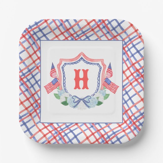 Assiettes En Carton Hydrangeas Monogramme Crête 14 Juillet Aquarelle (Recto)