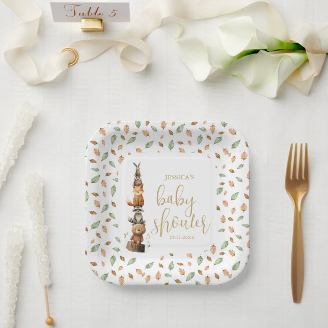 Assiettes En Carton hydrocouleur neutre baby shower animal Woodland (Mariage)