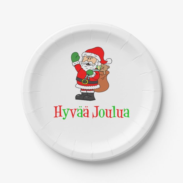 Assiettes En Carton Hyvaa Joulua Finlande Père Noël de Noël (Devant)