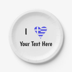 Assiettes En Carton I (Coeur du drapeau grec) Votre texte