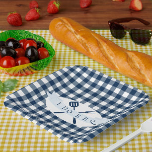 Assiettes En Carton I Do BBQ Vintage Ferme Marine Blue Plaid