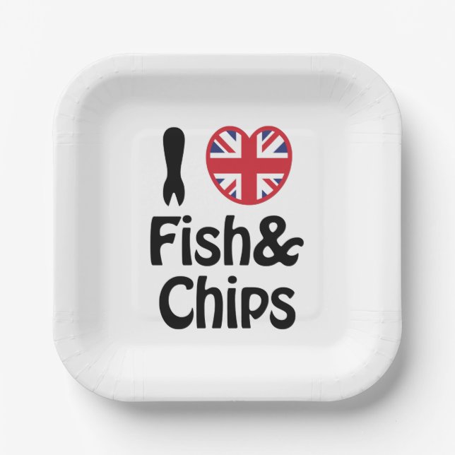 Assiettes En Carton I Heart [Love] Poisson & Chips (Recto)