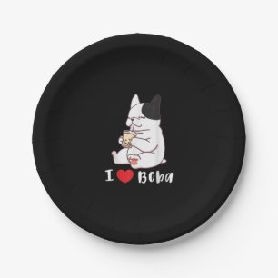 Assiettes En Carton I Love Boba Bubble Thé Chien Coupe Français Bulldo