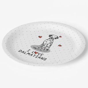 Assiettes En Carton I Love Dalmatians (noir 1) Coeurs mignons