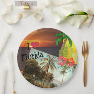 Assiettes En Carton I Love Florida, Popular Tropical Design,