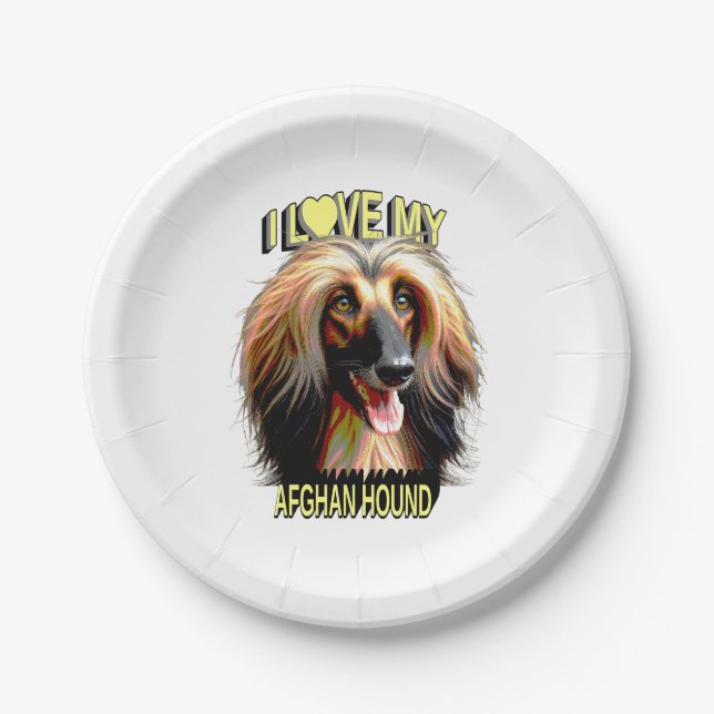 Assiettes En Carton I Love My Afghan Hound – Elegant Dog Lover Design (Devant)