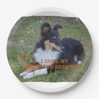 Assiettes En Carton I Love My Shetland Sheepdog Black Tri