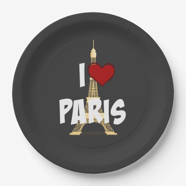 Assiettes En Carton I Love Paris (Devant)