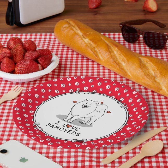 Assiettes En Carton I Love Samoyeds - chien coeurs mignons Sammie drôl (Pique-nique)