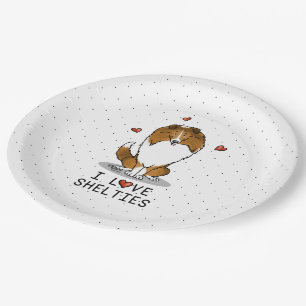 Assiettes En Carton I Love Shelts (sable 2) Shetland Sheepdogs mignonn