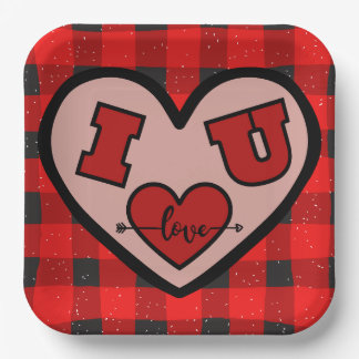 Assiettes En Carton I ♥ U I Love You Buffalo Plaid Papier Plate