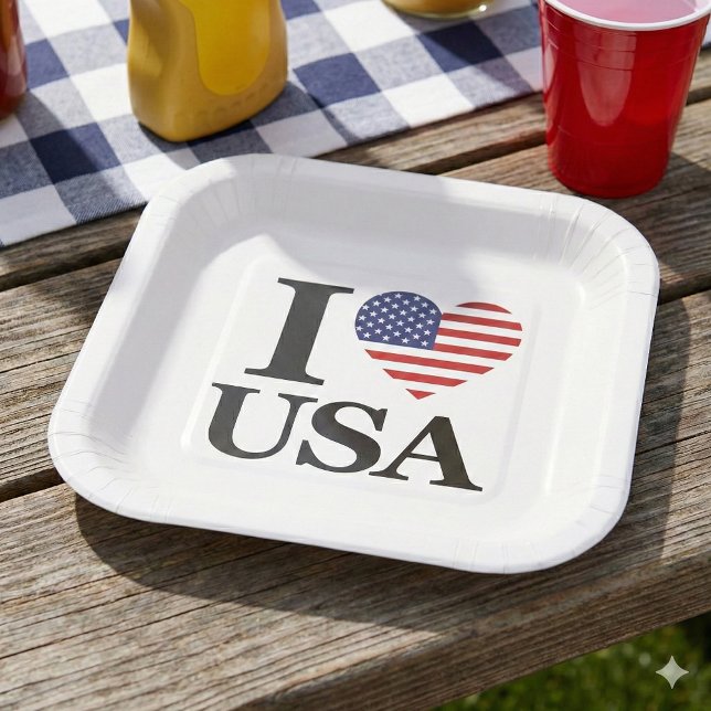 ASSIETTES EN CARTON "I ❤️ USA" (Hosting With Heart.)