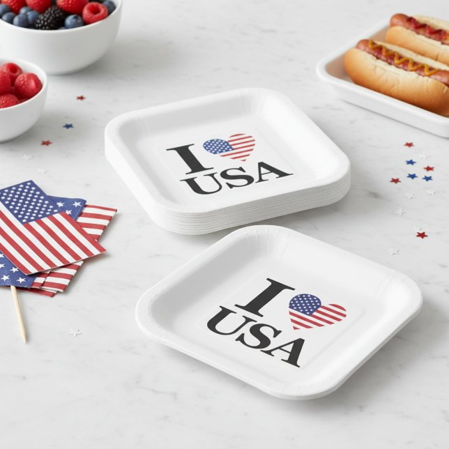 ASSIETTES EN CARTON "I ❤️ USA" ("I ❤️ USA" PAPER PLATES)