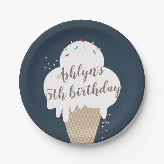 Assiettes En Carton Ice Cream Cone Rainbow Sprinkles Anniversaire de e (Devant)