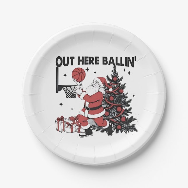 Assiettes En Carton Ici Balling Basket Sport Noël Noël (Devant)