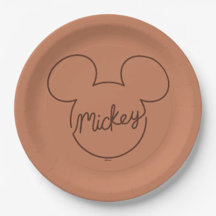 Assiettes En Carton Icône de nom graphique en ligne continue de Mickey