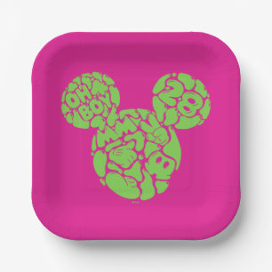 Assiettes En Carton Icône liquide de Mickey Mouse vert